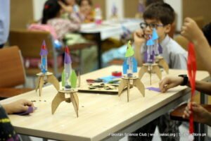 Kid build a chemical-powered rocket in Islamabad STEM camp 4.0