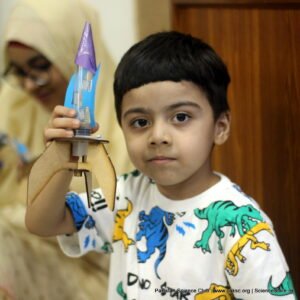 Kid build a chemical-powered rocket in Islamabad STEM camp 4.0