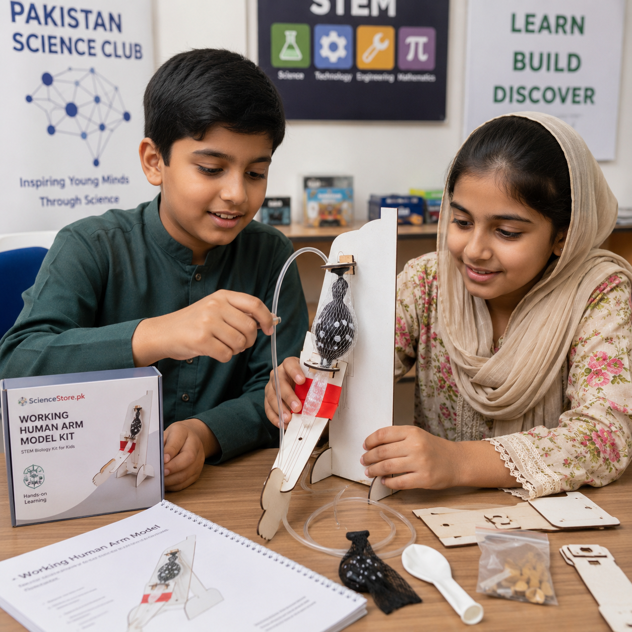 Student building Working Human Arm Model during STEM activity