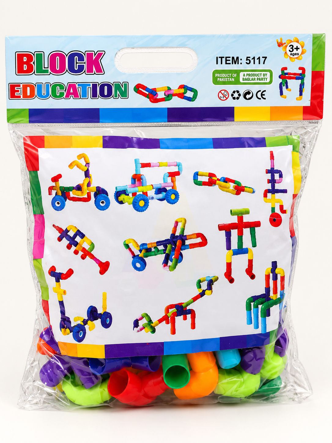 Colourful pipe block construction kit for children