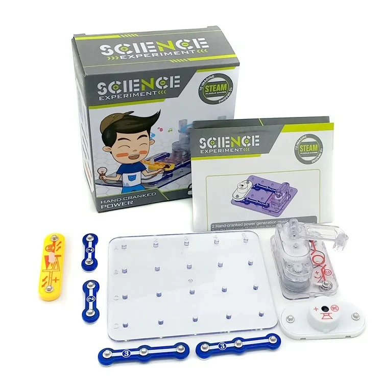 Hand-cranked power science kit generating electricity